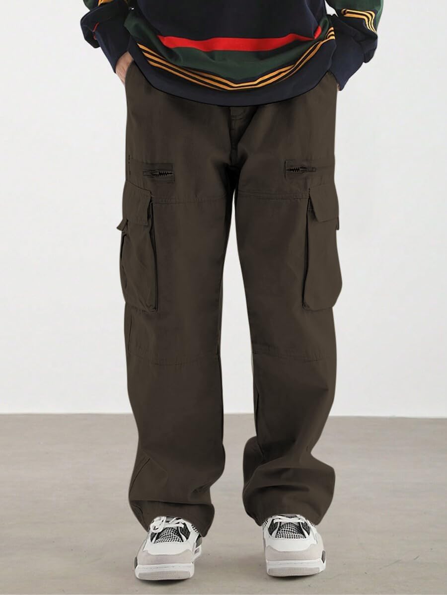 Men's Loose Solid Color All-match Pocket Drawstring Waist Overalls