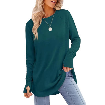 Womens Long Sleeve Round Neck Tunic Tops