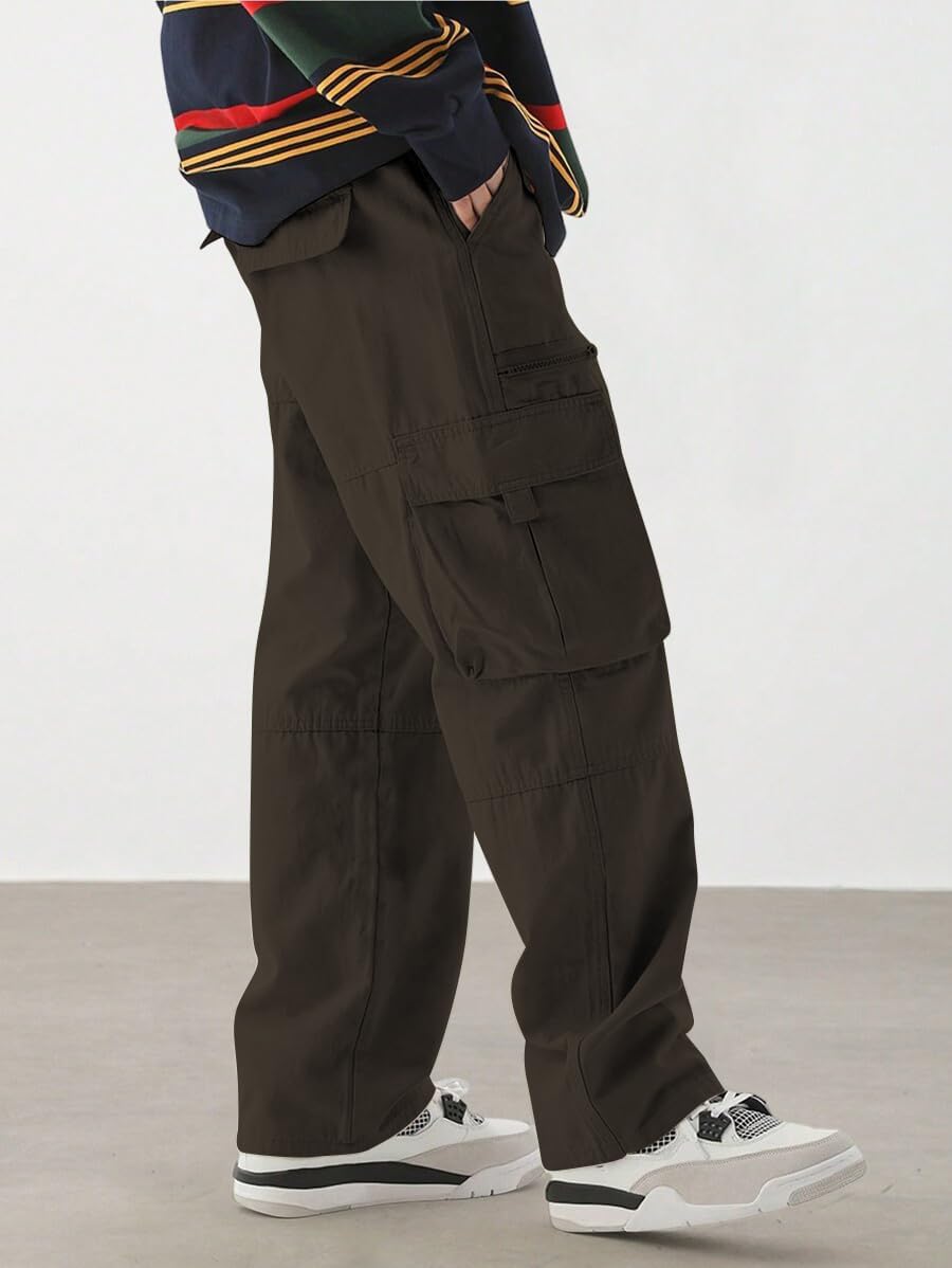 Men's Loose Solid Color All-match Pocket Drawstring Waist Overalls