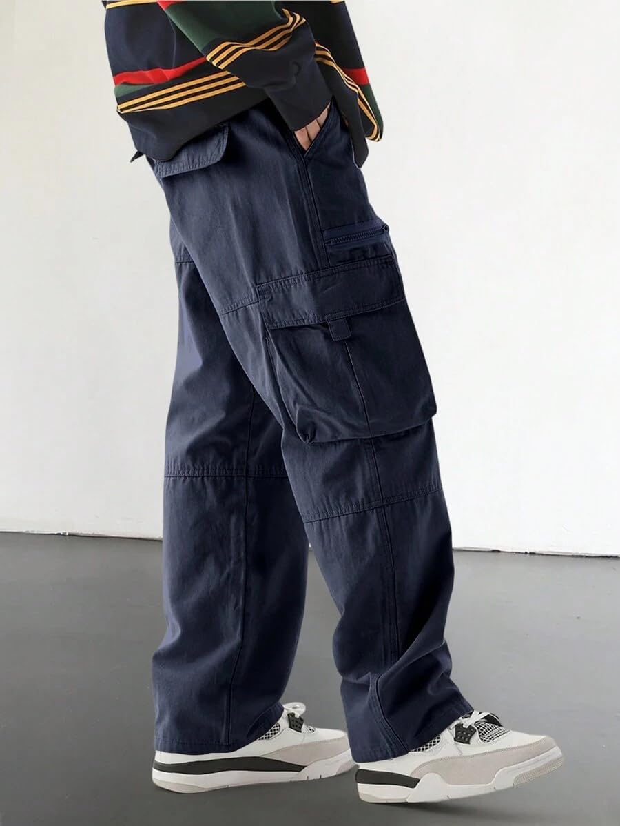 Men's Loose Solid Color All-match Pocket Drawstring Waist Overalls