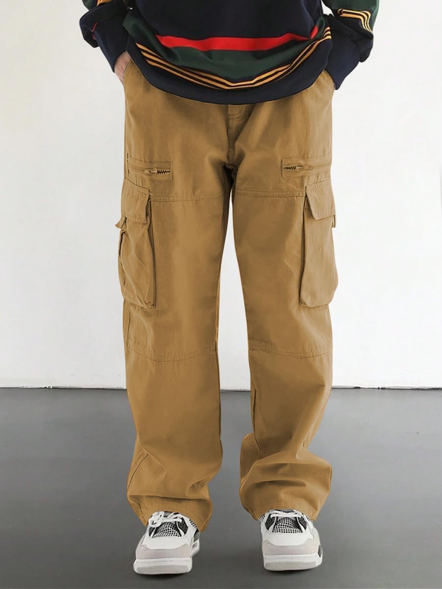 Men's Loose Solid Color All-match Pocket Drawstring Waist Overalls