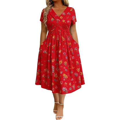 Floral V-Neck Twist-Waist Dress – Elegant & Flattering