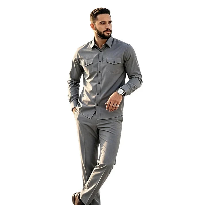 Men’s Two-Piece Matching Shirt & Pants Set – Casual Everyday Outfit