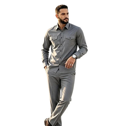 Men’s Two-Piece Matching Shirt & Pants Set – Casual Everyday Outfit