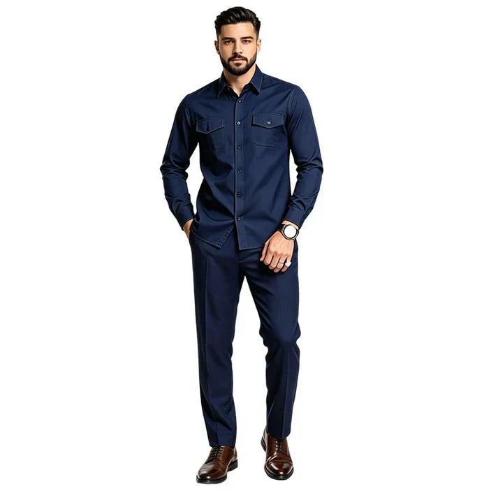 Men’s Two-Piece Matching Shirt & Pants Set – Casual Everyday Outfit