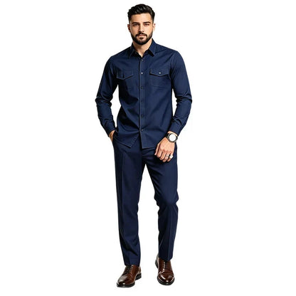 Men’s Two-Piece Matching Shirt & Pants Set – Casual Everyday Outfit