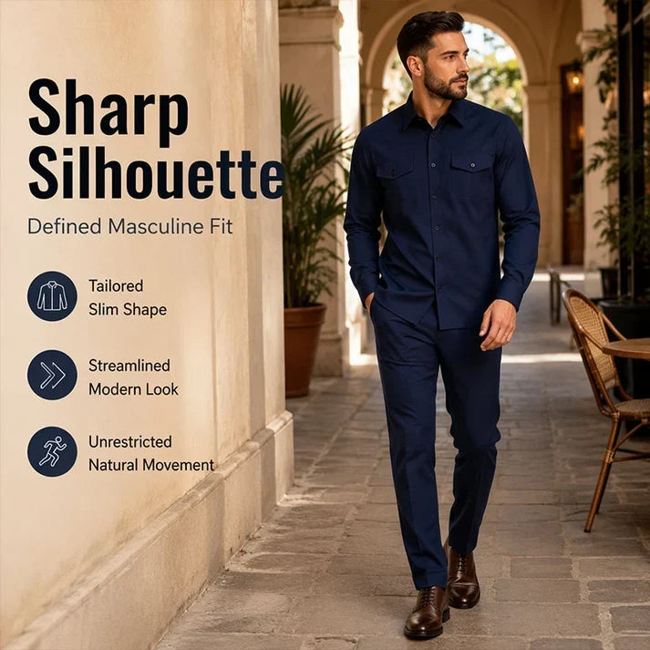 Men’s Two-Piece Matching Shirt & Pants Set – Casual Everyday Outfit