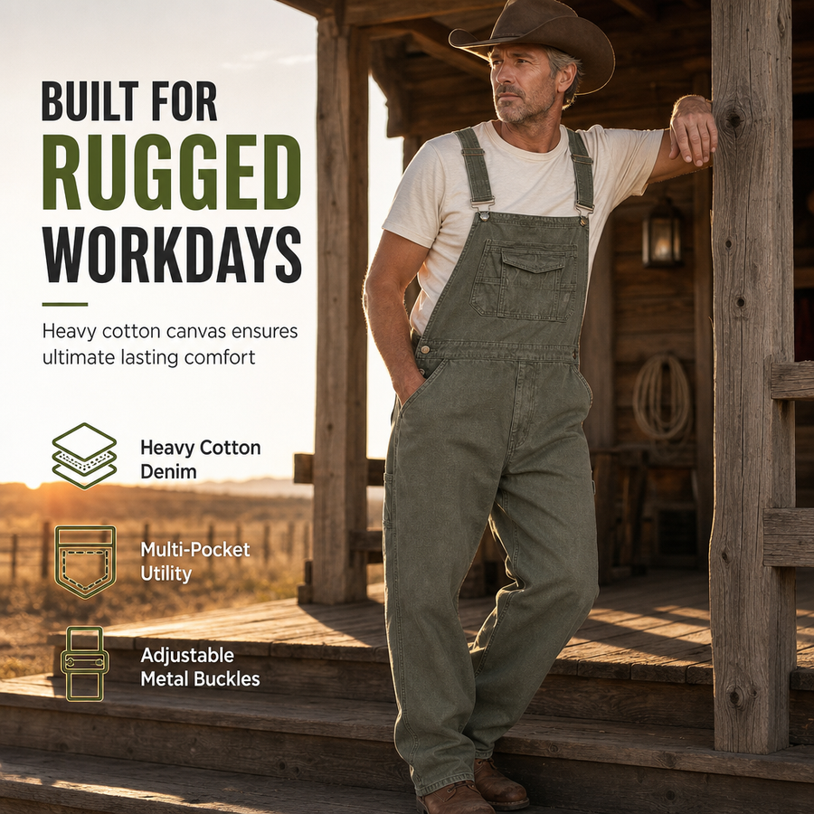 Men's utility pocket denim bib overalls