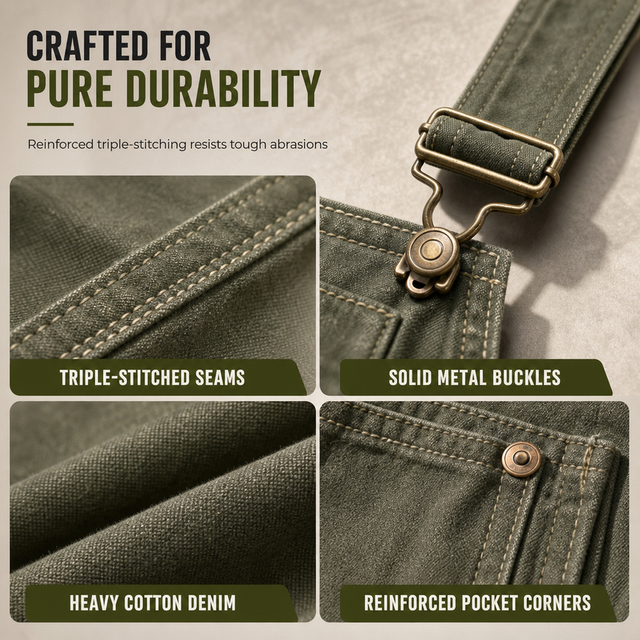Close-up of denim fabric and workwear stitching